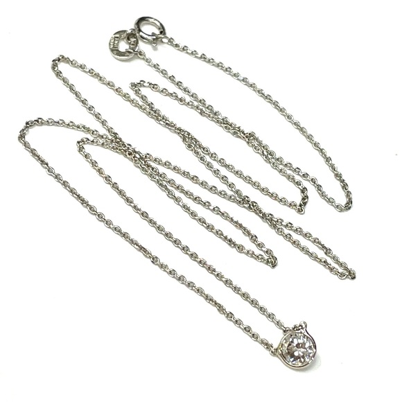 Beautiful Diamond Solitaire Necklace .20CT in solid 14k White Gold 16” - Picture 1 of 4